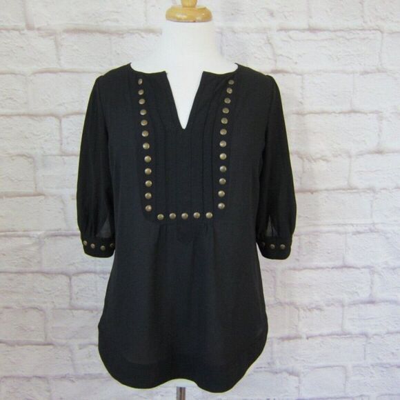 41 Hawthorn Tops - 41 Hawthorn Stitch Fix Black Chiffon Brass Studded Notch Collar Blouse size S